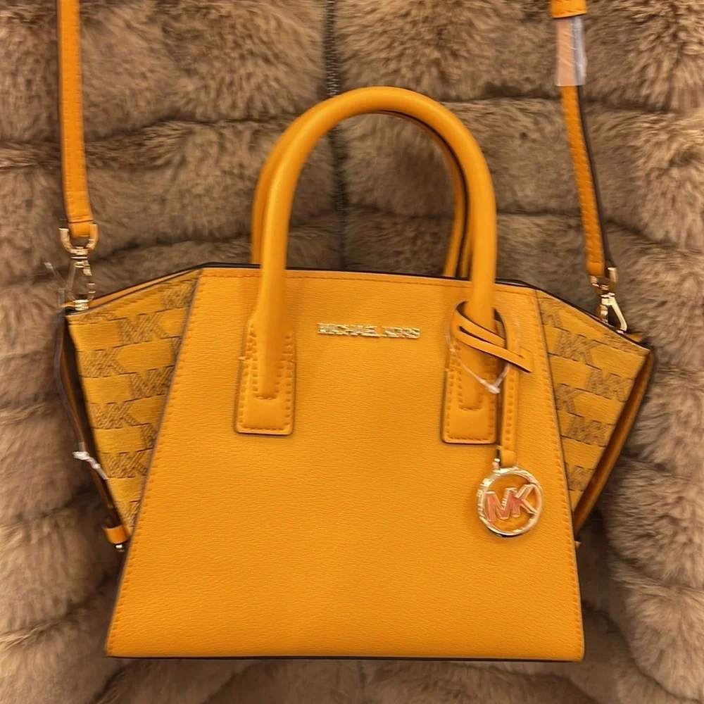 Michael Kors Avril Small Signature PVC Top Zip Satchel Crossbody Bag Honeycomb